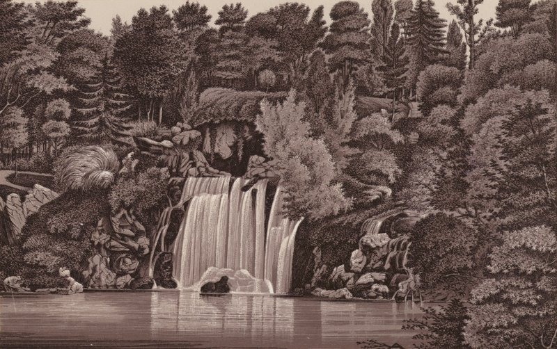 Paříž: vodopád Bois de Boulogne (litho) od French School