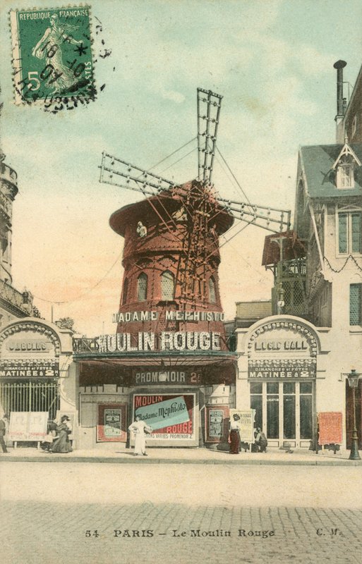 Paříž, Moulin Rouge (barevné foto) od French School