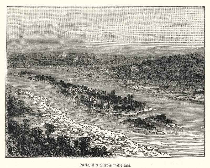 Paříž, před třemi tisíci lety (rytina) od French School