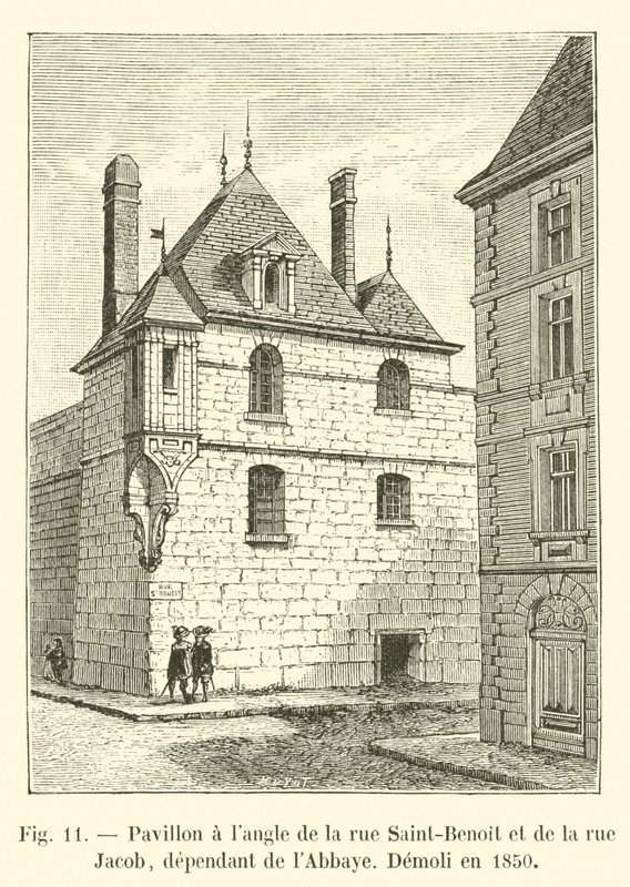 Pavilon na rohu rue Saint-Benoit a rue Jacob, závislý na opatství, zničen v roce 1850 od French School