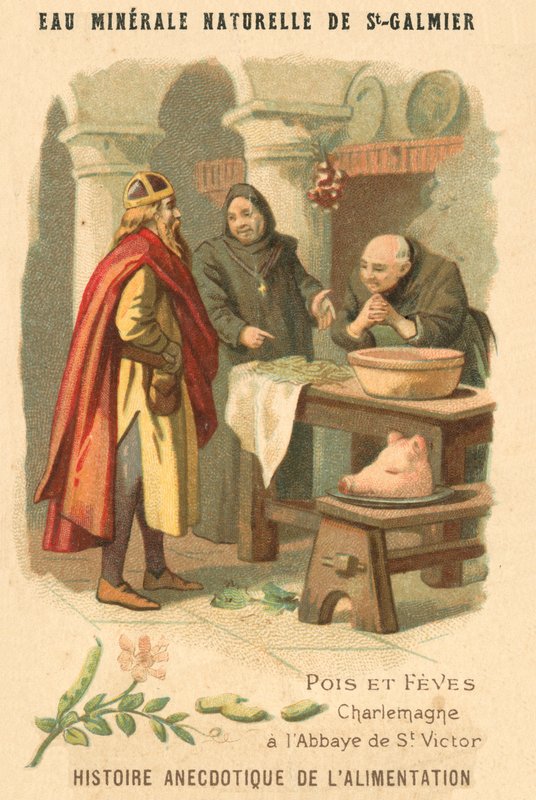 Hrách a fazole: Karel Veliký v opatství svatého Viktora (chromolitho) od French School