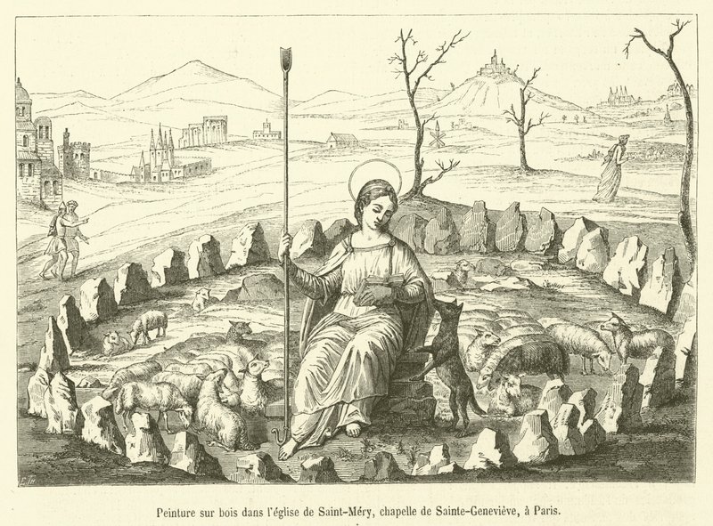 Malba na dřevo v kostele Saint-Mery, kaple Sainte-Genevieve, v Paříži (rytina) od French School