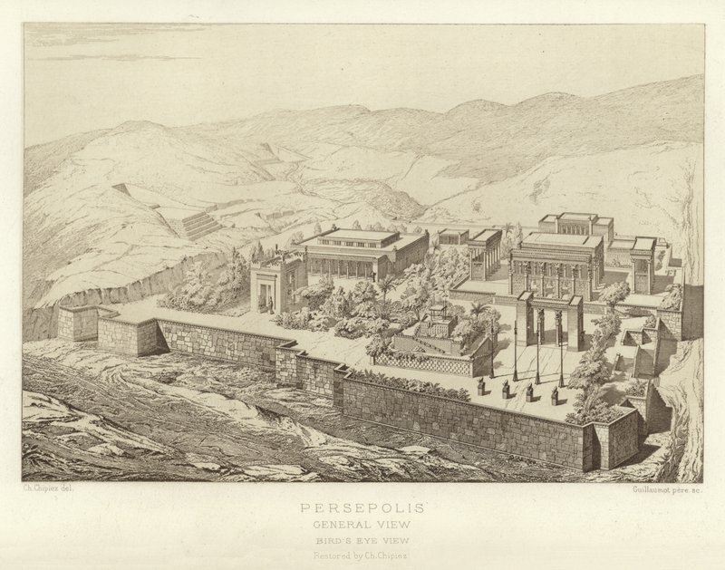 Persepolis, Celkový pohled, Pohled z ptačí perspektivy, restauroval Ch Chipiez od French School