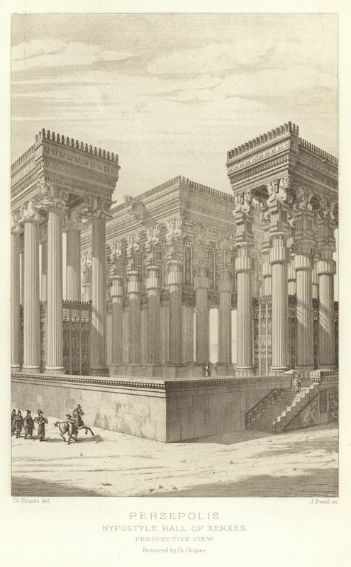 Persepolis, Hypostyle Hall of Xerxes, Perspektivní pohled, restauroval Ch Chipiez od French School
