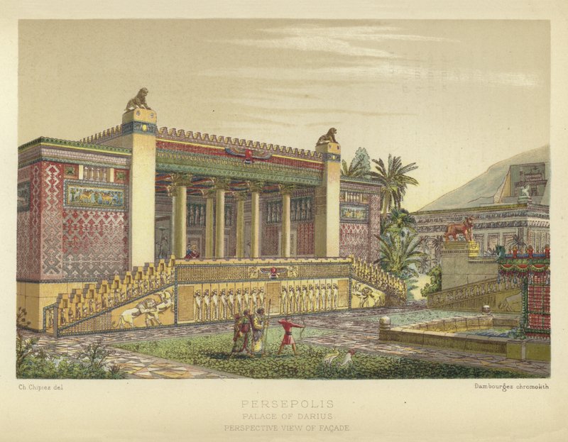 Persepolis, palác Darius, perspektivní pohled na fasádu od French School