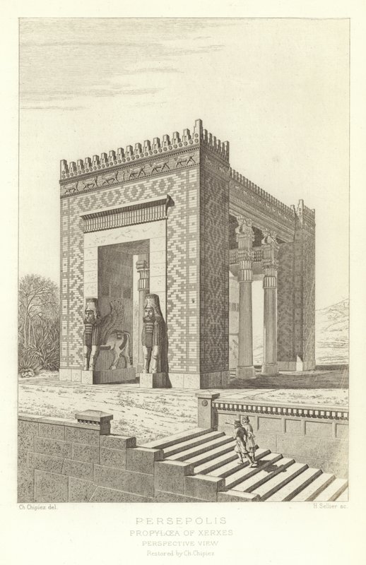 Persepolis, Propylaea of Xerxes, Perspektivní pohled, restauroval Ch Chipiez od French School