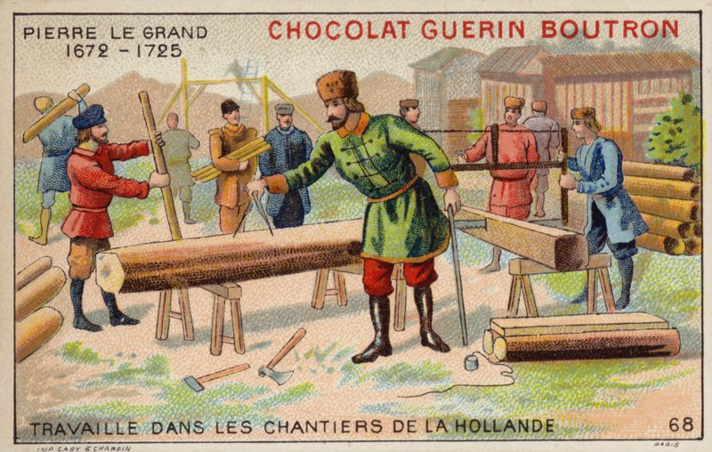 Petr Veliký pracující v loděnicích v Nizozemsku (chromolitho) od French School