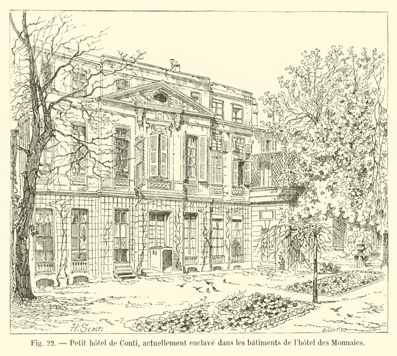 Malý hotel v Conti, v současnosti enklávovaný v budovách Hotel des Monnaies od French School