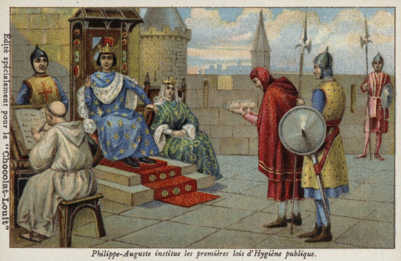 Philip Augustus, král Francie, ustanovující první zákony týkající se veřejné hygieny od French School