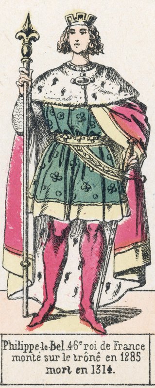 Philippe-le-Bel, 46. král Francie, nastoupil na trůn v roce 1285, zemřel v roce 1314 (barevná rytina) od French School