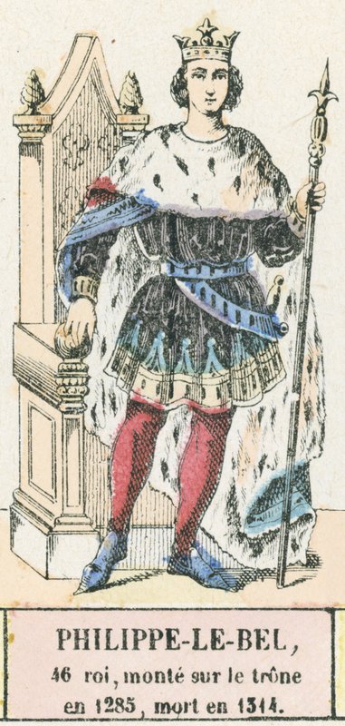 Philippe-le-Bel, 46. král, nastoupil na trůn v roce 1285, zemřel v roce 1314 (barevná rytina) od French School