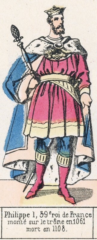 Philippe 1, 39. král Francie, nastoupil na trůn v roce 1061, zemřel v roce 1108 (barevná rytina) od French School