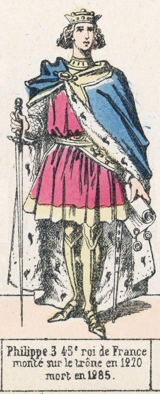 Filip 3, 45. francouzský král, nastoupil na trůn v roce 1270, zemřel v roce 1285 (barevná rytina) od French School