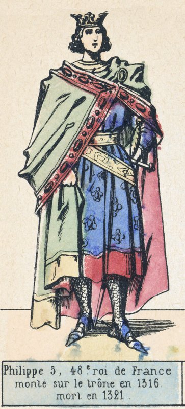 Philippe 5, 48. král Francie, nastoupil na trůn v roce 1316, zemřel v roce 1321 (barevná rytina) od French School