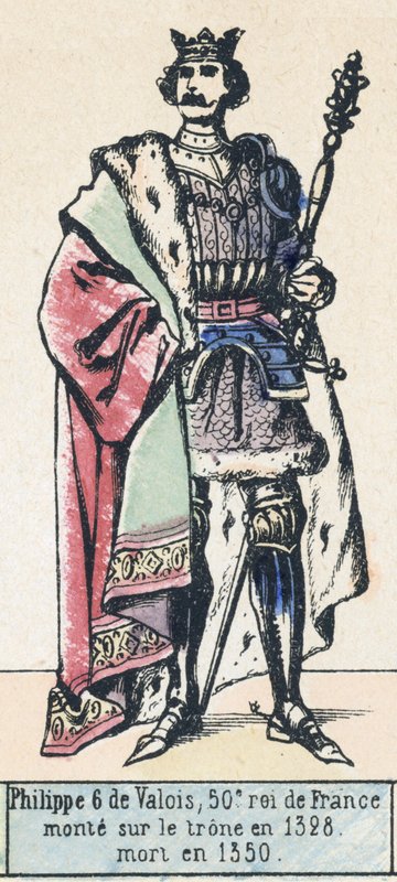 Philippe 6 de Valois, 50. král Francie, nastoupil na trůn v roce 1328, zemřel v roce 1350 (barevná rytina) od French School