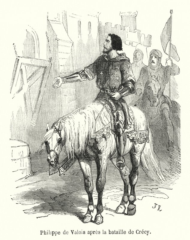 Philippe de Valois po bitvě u Crecy (rytina) od French School