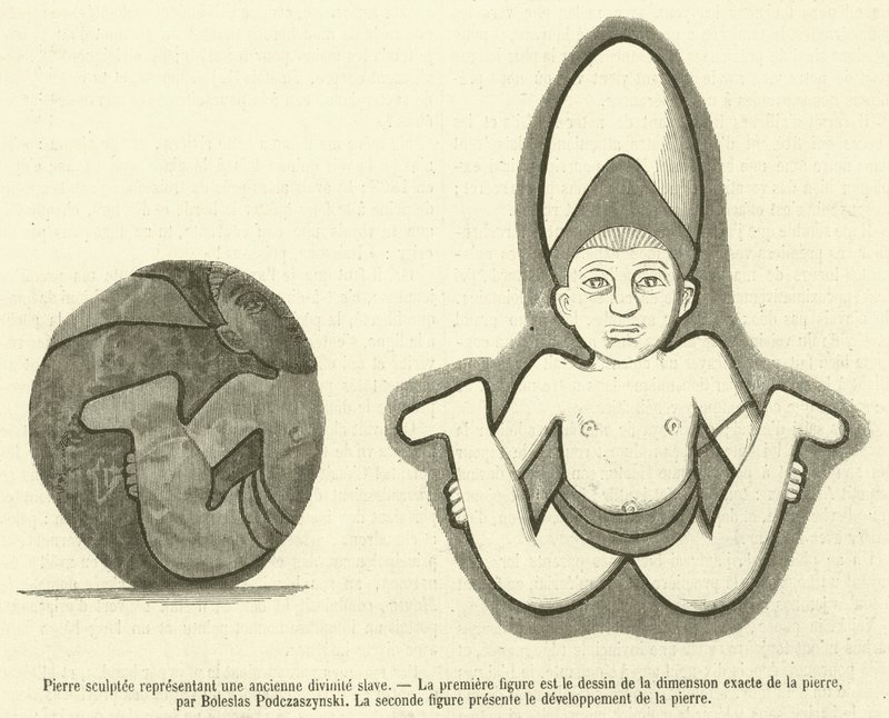 Vyřezávaný kámen představující starověké slovanské božstvo od French School