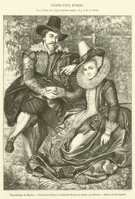 Mnichovská pinakotéka, portrét Rubense a jeho manželky Isabelle Brandtových (rytina) od French School