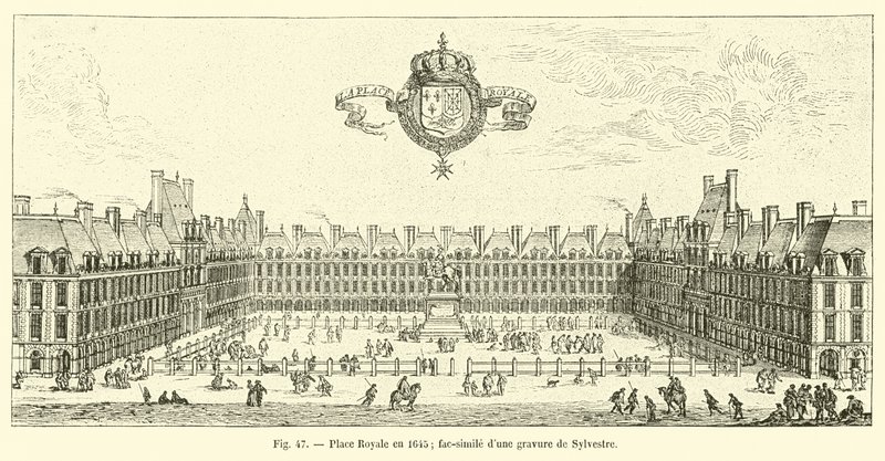 Královské náměstí v roce 1645; faksimile rytiny od Sylvestre od French School