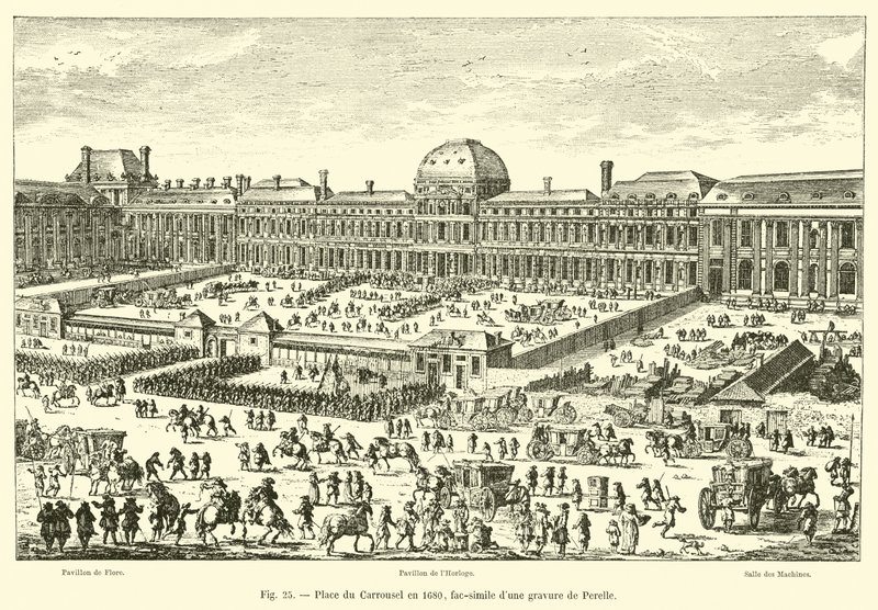 Place du Carrousel v roce 1680, faksimile rytiny od Perelle od French School