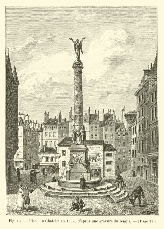 Place du Chatelet v roce 1807; z dobové rytiny od French School