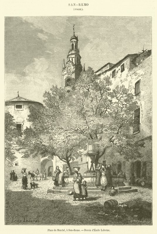 Tržní náměstí, v San-Remo (rytina) od French School