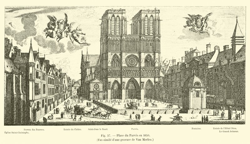 Place du Parvis v roce 1650, Faksimile rytiny od Van Merlena od French School