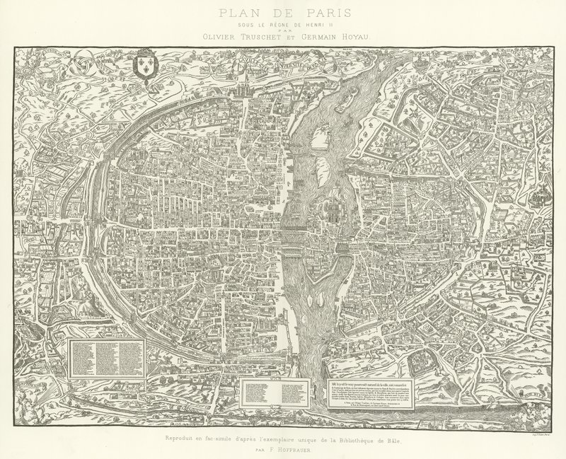 Mapa Paříže za vlády Jindřicha II od Oliviera Truscheta a Germaina Hoyaua od French School