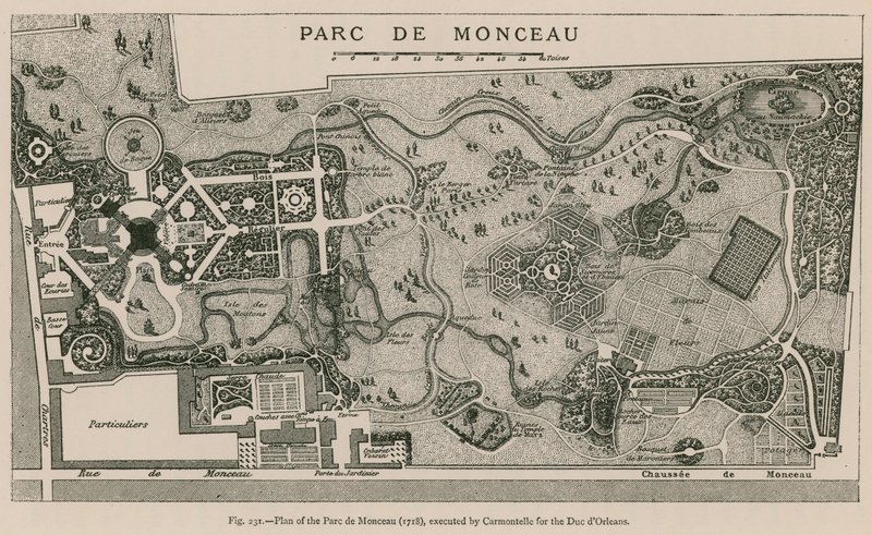 Plán Parc de Monceau (1718), který provedl Carmontelle pro Due dOrleans od French School