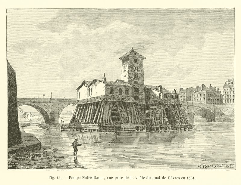 Notre-Dame pumpa, pohled z klenby Quai de Gevres v roce 1861 od French School
