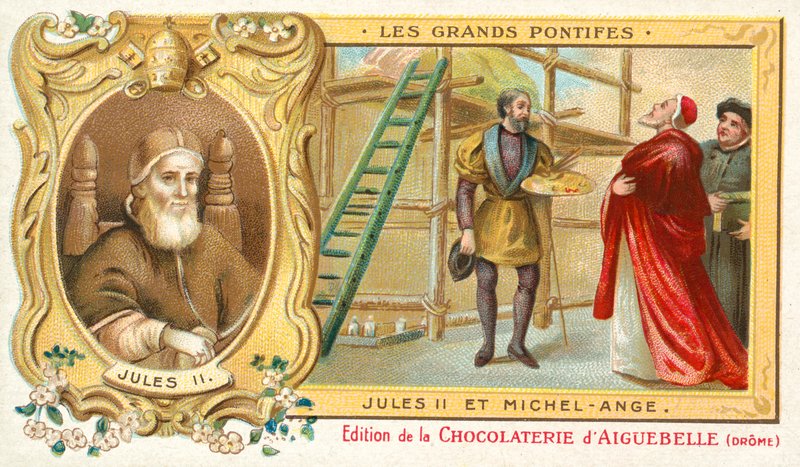 Papež Julius II s Michelangelem od French School
