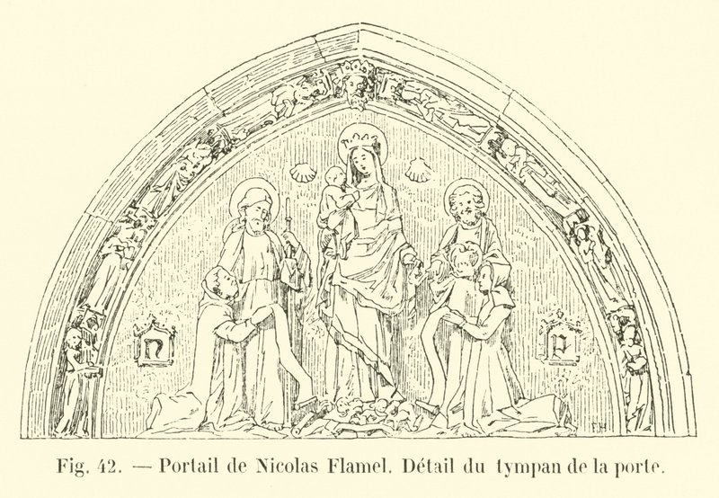 Portál Nicolase Flamela, Detail tympanonu dveří od French School