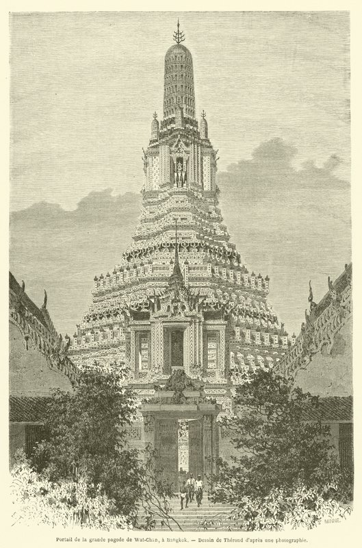 Portál velké pagody Wat-Chan, v Bangkoku (rytina) od French School