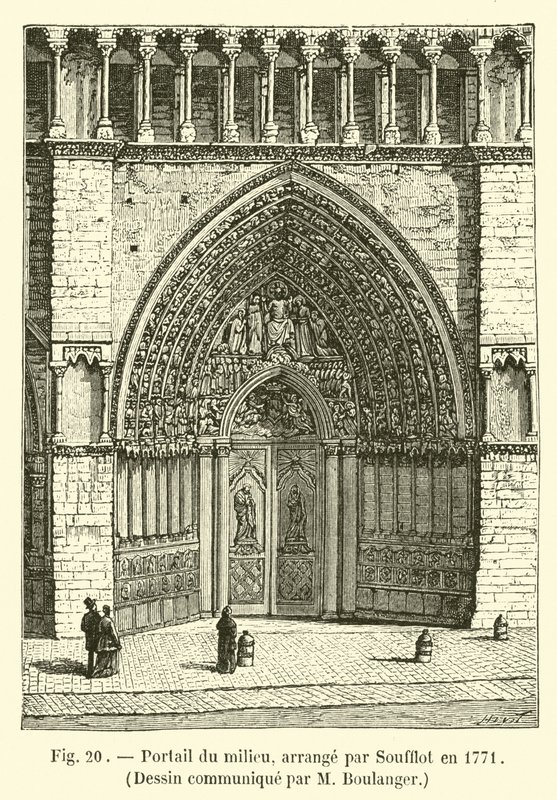 Střední portál, upraven Soufflotem v roce 1771, kresba sdělena M Boulangerem od French School
