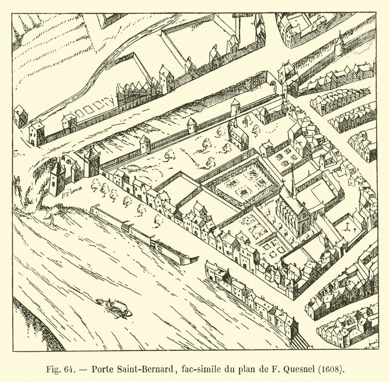 Porte Saint-Bernard, faksimile plánu F Quesnela, 1608 od French School