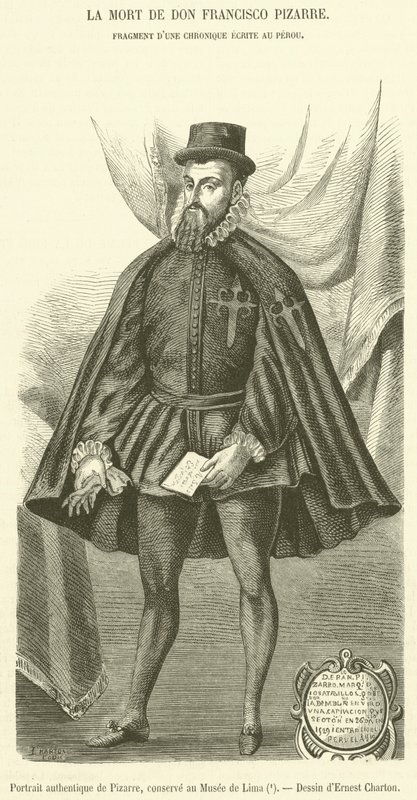 Autentický portrét Pizarra, konzerva v Musee de Lima od French School