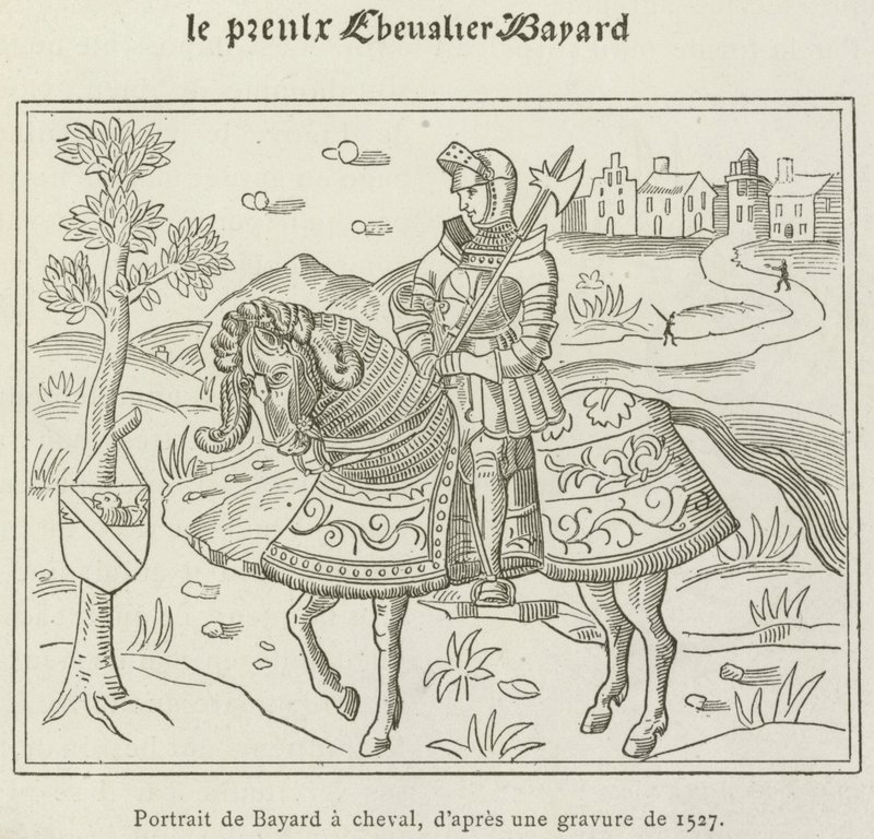 Portrét Bayarda na koni (rytina) od French School