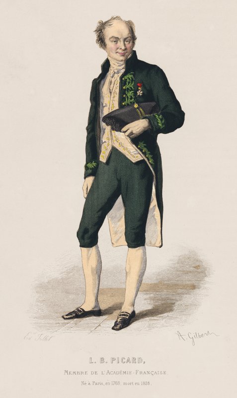 Portrét Louis Benoit Picard, francouzský dramatik (barevná rytina) od French School