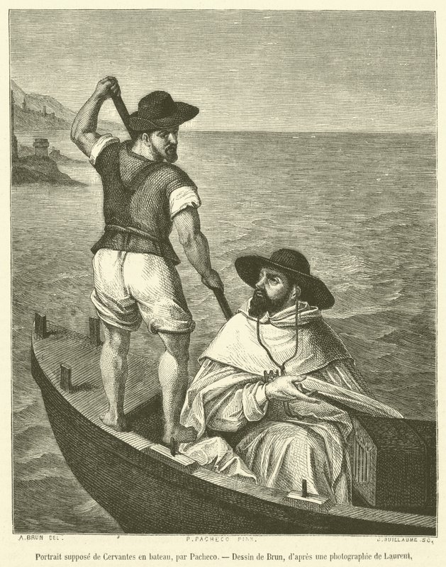 Údajný portrét Cervantese ve člunu (rytina) od French School