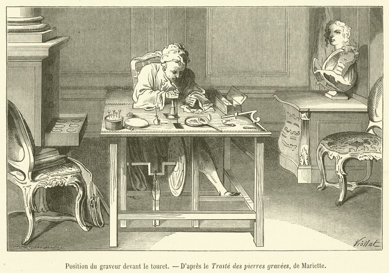 Poloha rytce před kotoučem (gravírování) od French School