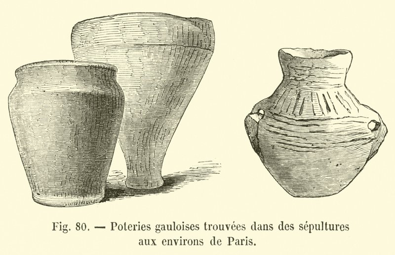 Galská keramika nalezená v hrobech kolem Paříže od French School