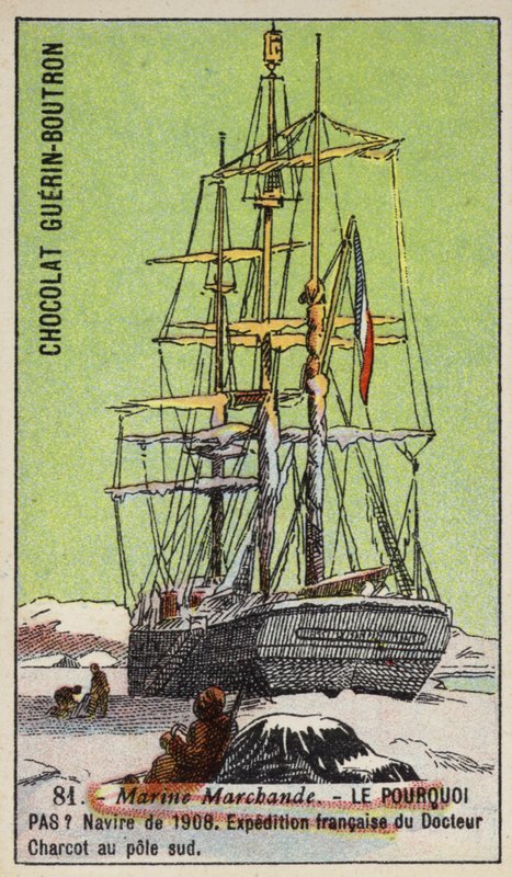 Pourquoi Pas, loď používaná na francouzské expedici Jean-Baptiste Charcota na jižní pól v letech 1908-1910 (chromolitho) od French School