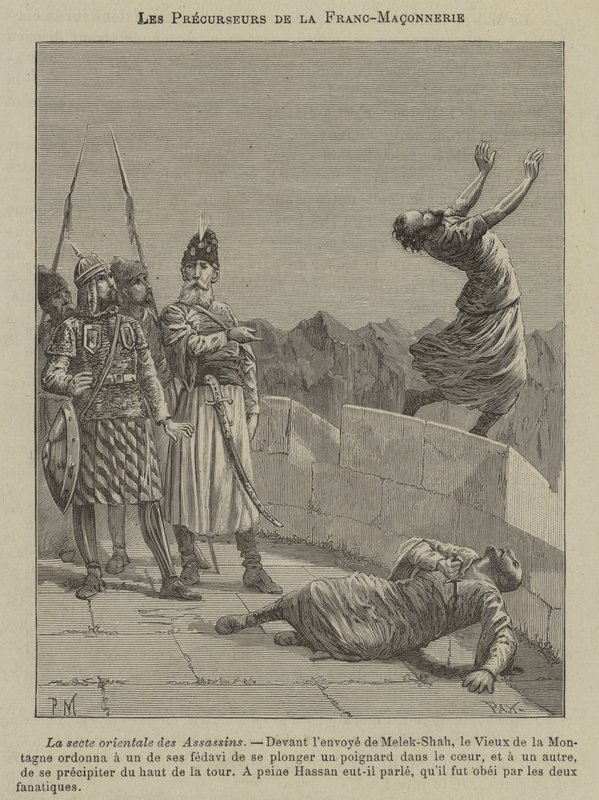 Předchůdci svobodného zednářství: Assassins (rytina) od French School