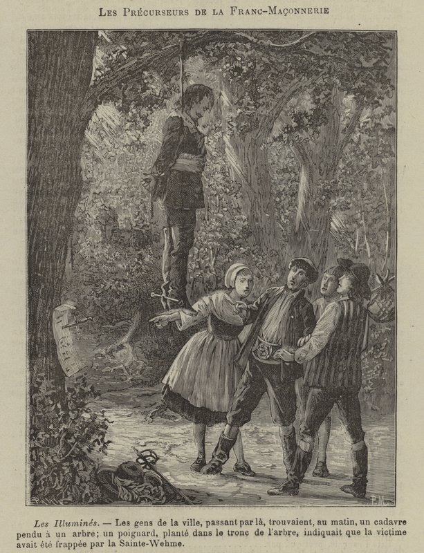 Předchůdci svobodného zednářství: Ilumináti (rytina) od French School