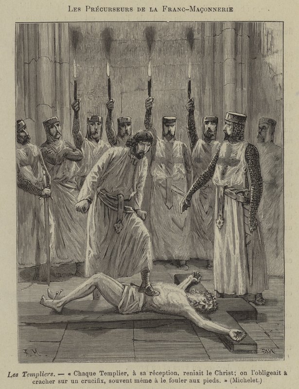 Předchůdci svobodného zednářství: Templářští rytíři (rytina) od French School