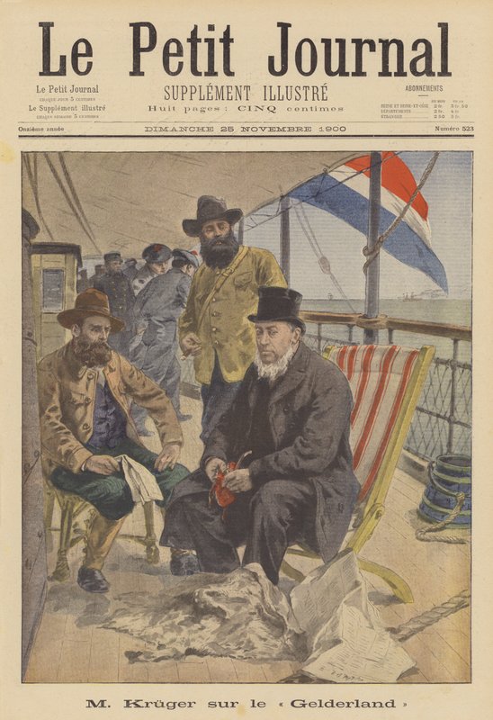 Prezident Kruger z Transvaalu plující do exilu na palubě nizozemské lodi Gelderland (barva litho) od French School