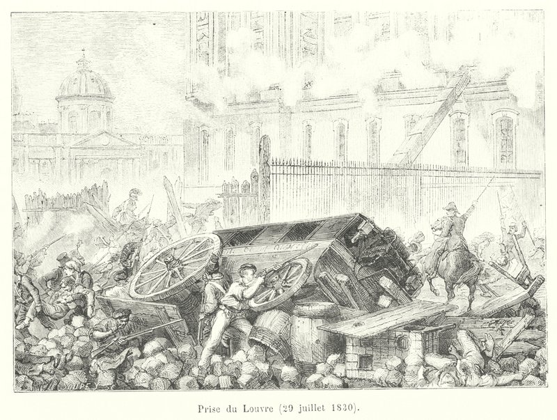 Dobytí Louvru, 29. července 1830 (rytina) od French School