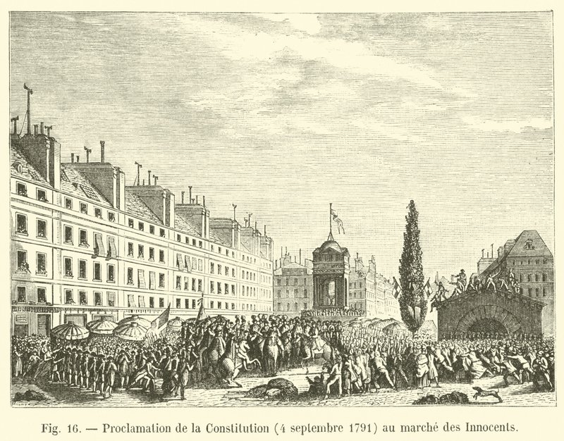 Vyhlášení ústavy, 4. září 1791, na pochodu neviňátek od French School