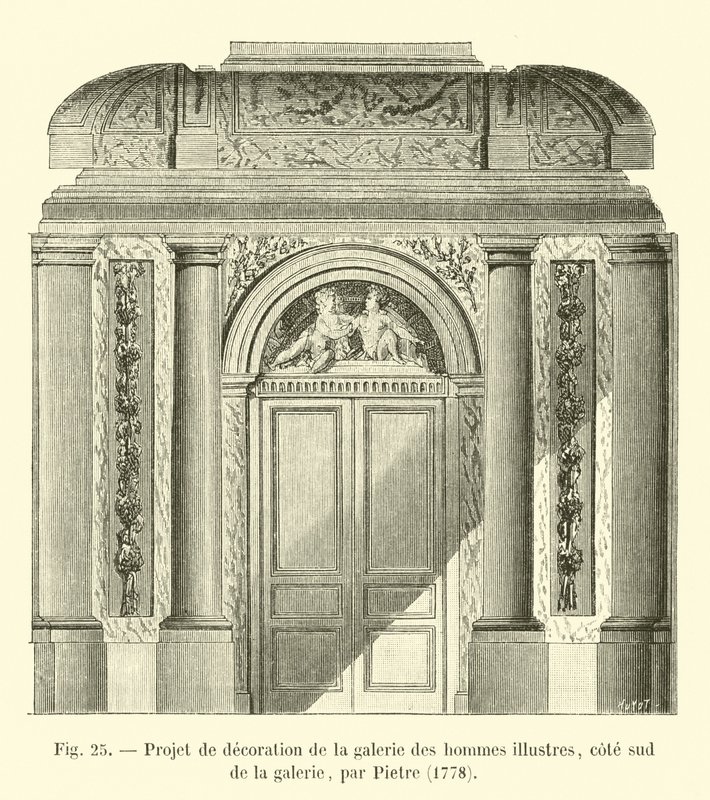 Projekt výzdoby pro galerii slavných mužů, jižní strana galerie, od Pietra, 1778 od French School
