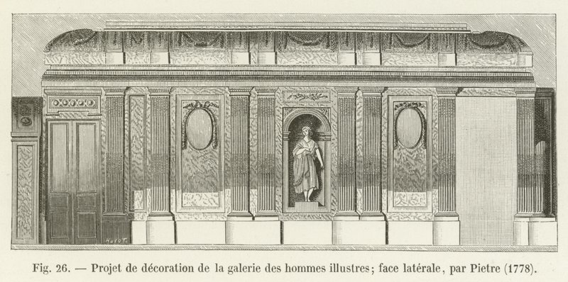 Projekt dekorace pro galerii slavných mužů; boční strana, Pietre, 1778 od French School